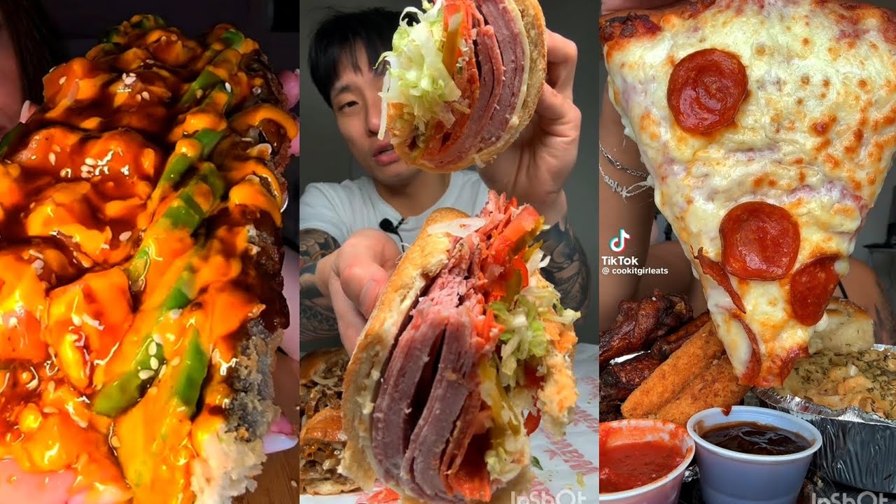 TIKTOK MUKBANG COMPILATION SUBWAY WINGSTOP FRIED SUSHI SANDWICH PIZZA FRIED CHICKEN BURGER