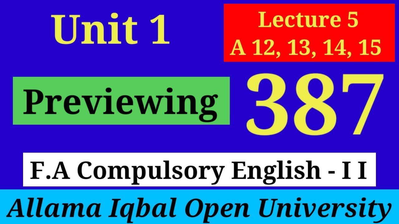 Previewing | Unit 1(Lecture 5) | Section B (A12, 13, 14, 15 ) | AIOU F.A English-II (387)