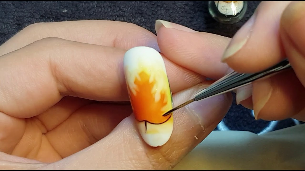 Vẽ chiếc lá mùa thu bằng Cồn Loang! #MarbleinkNail.#vẽchiếcláphong.