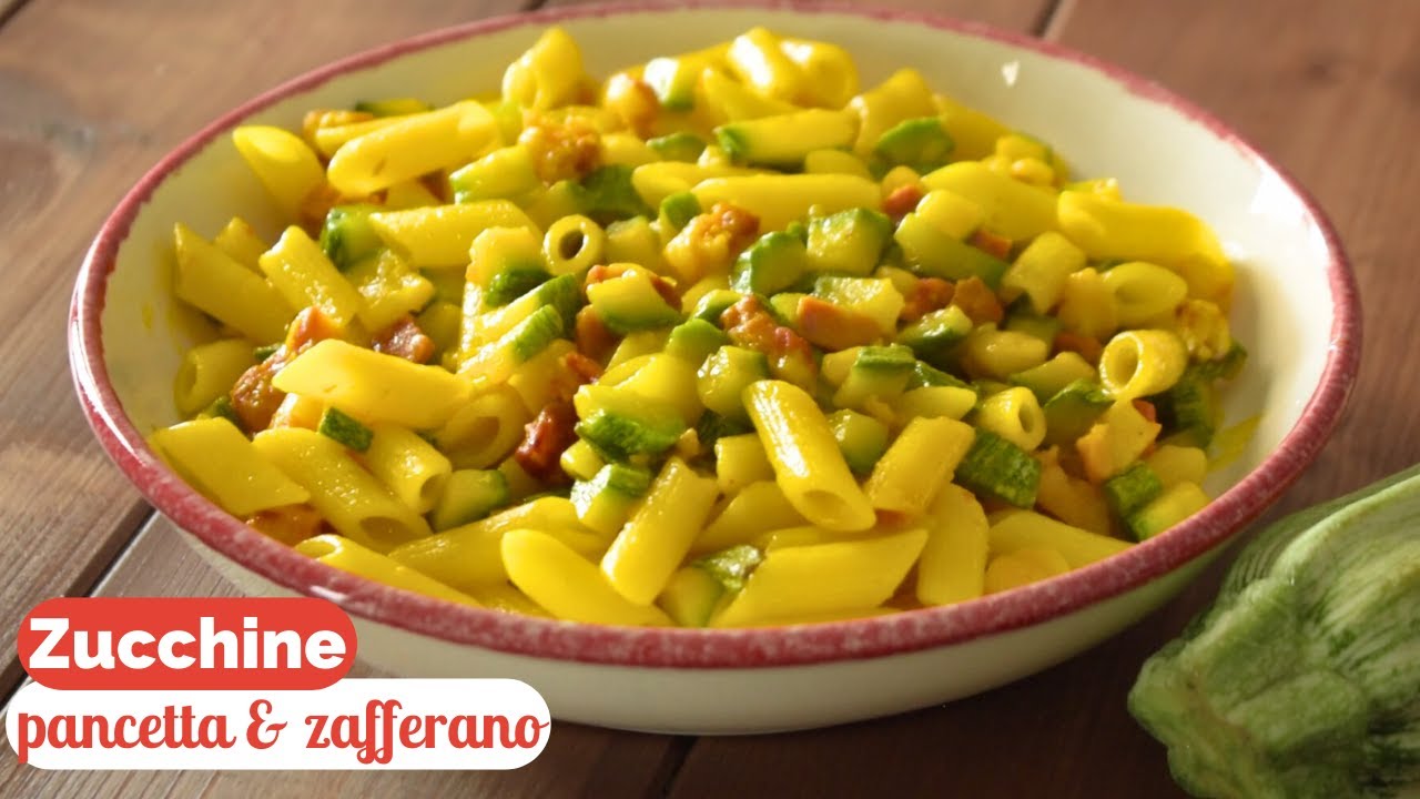 Pasta con zucchine, pancetta e zafferano - ricetta facili e veloce