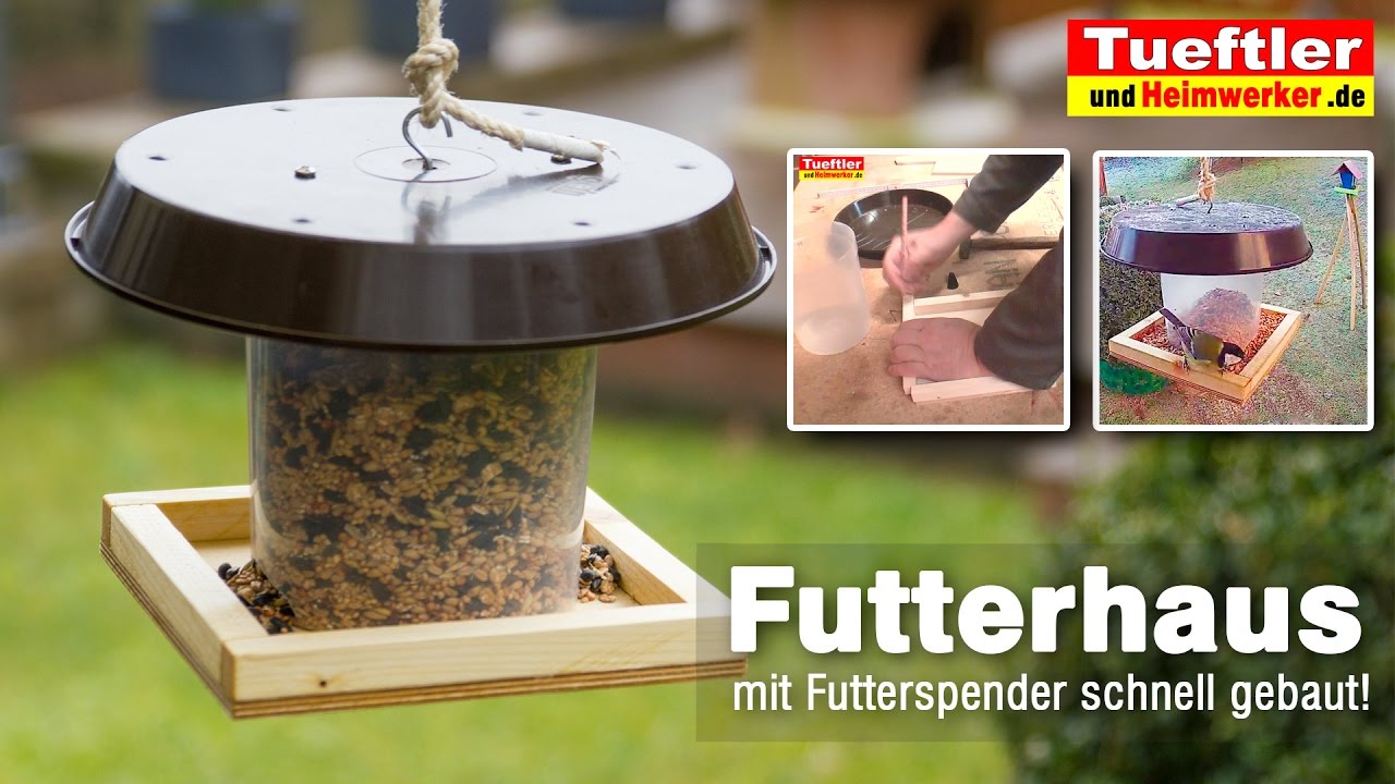 Vogelfutterhäuschen mit Futterspender flott gebaut