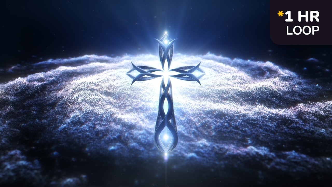 Radiant Golden Cross over Cosmic Galaxy Nebula || 1 Hour 4K Easter Resurrection Worship Loop