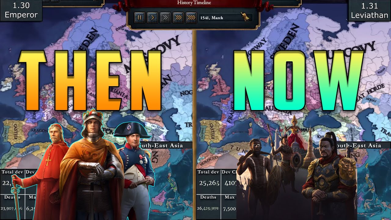 [EU4] Now (1.31 - Leviathan) vs Then (1.30 - Emperor) - Double Timelapse (AI only)