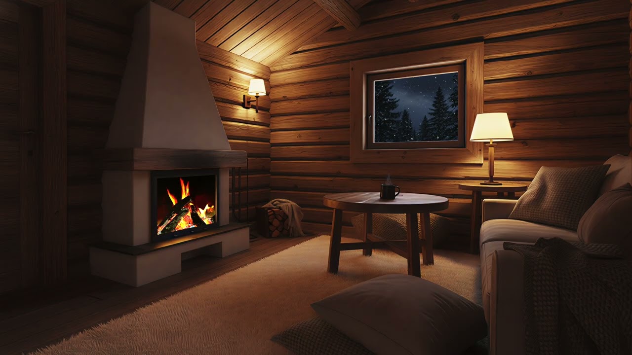 Soft Snowfall Around a Remote Cabin – Calm Winter Night Ambience