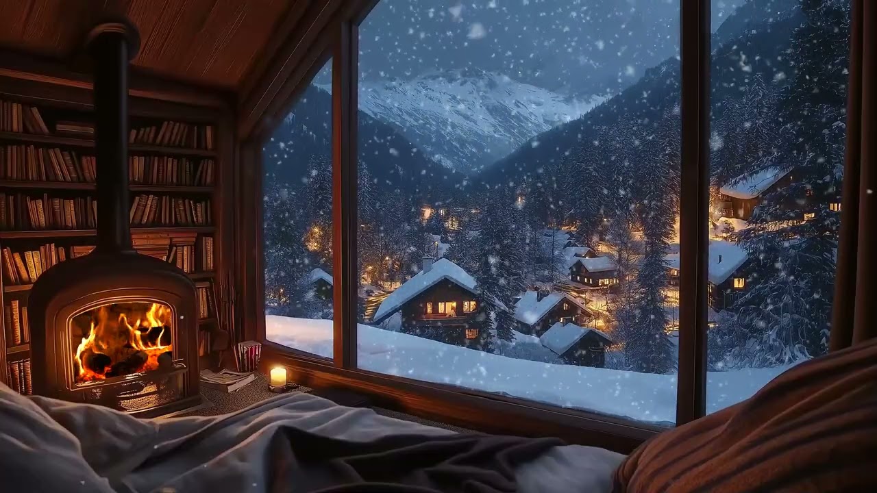🔥❄️Snow Blizzard Night | Cabin Interior & Fireplace Warmth | 3 Hours Stress Relief Study Sleep Relax