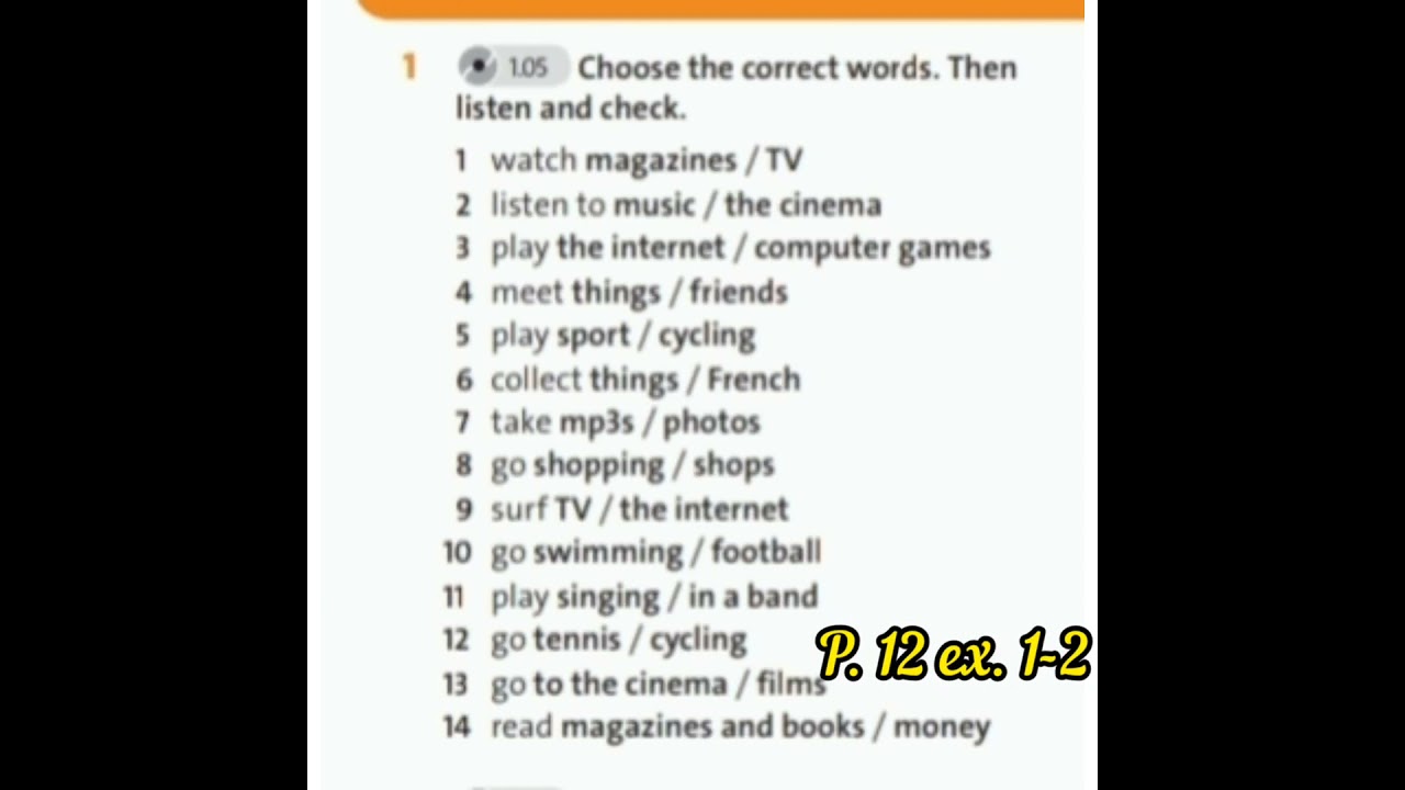 Free time activities ex 1-2 p12 English plus grade 7 Ағылшын тілі 7 сынып