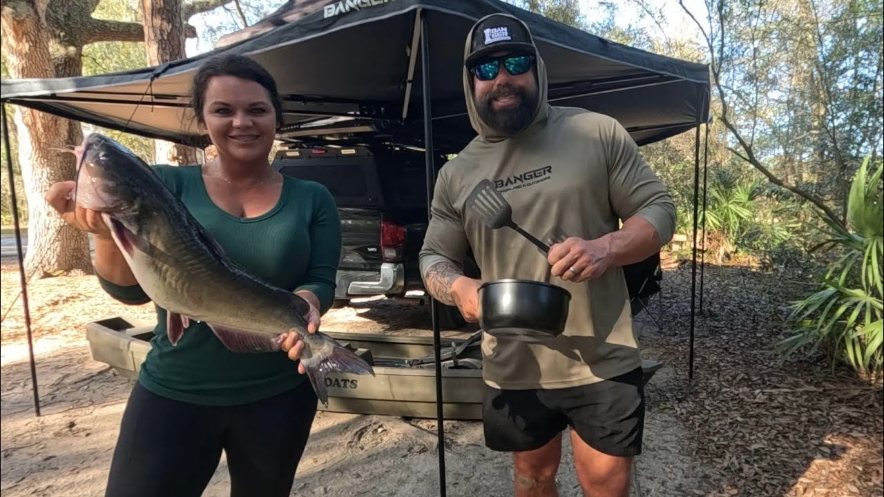 Camping and Catfish! Catch, Clean, Cook. (Whole Fried Catfish!)