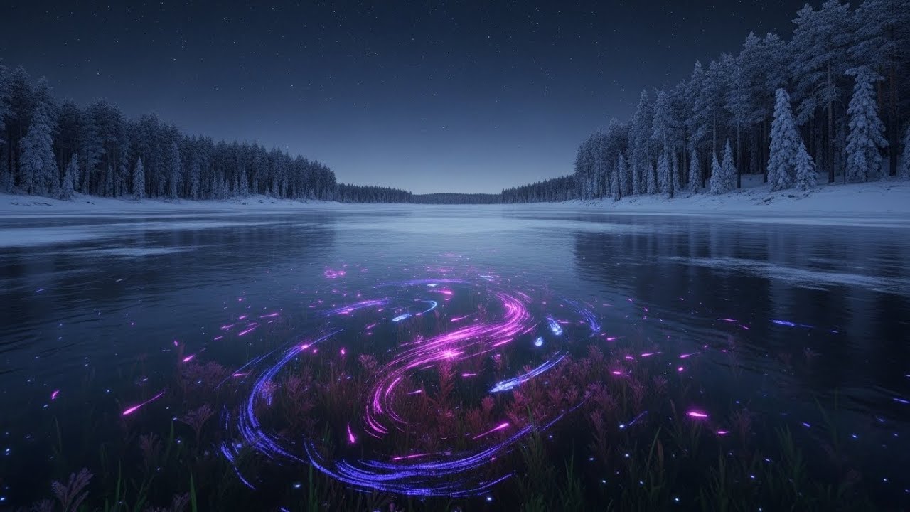 8 Hours of Ice Cracking & Laser Sounds | Glowing Winter Lake, Arctic Ambience
