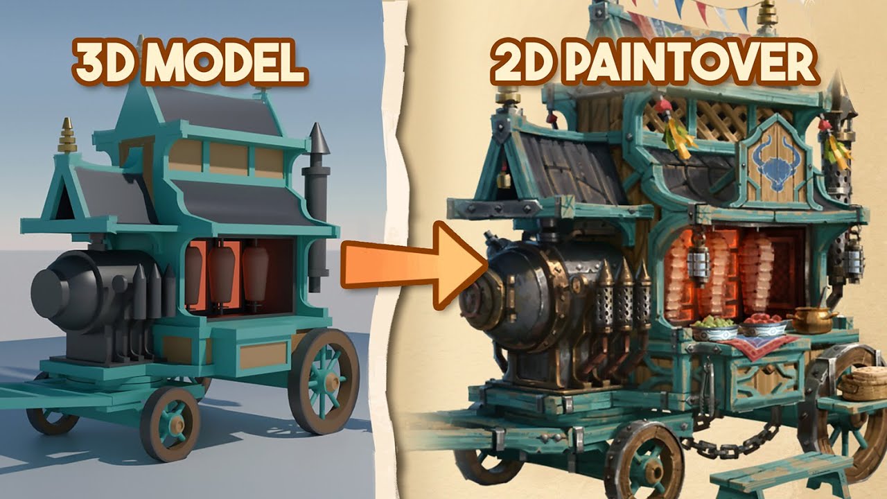 How to INTEGRATE 3D into your CONCEPT ART WORKFLOW! - Fantasy Food Cart Design Narration!
