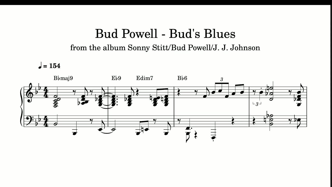 Bud Powell - Bud's Blues (1949, with Sonny Stitt) - Piano Transcription