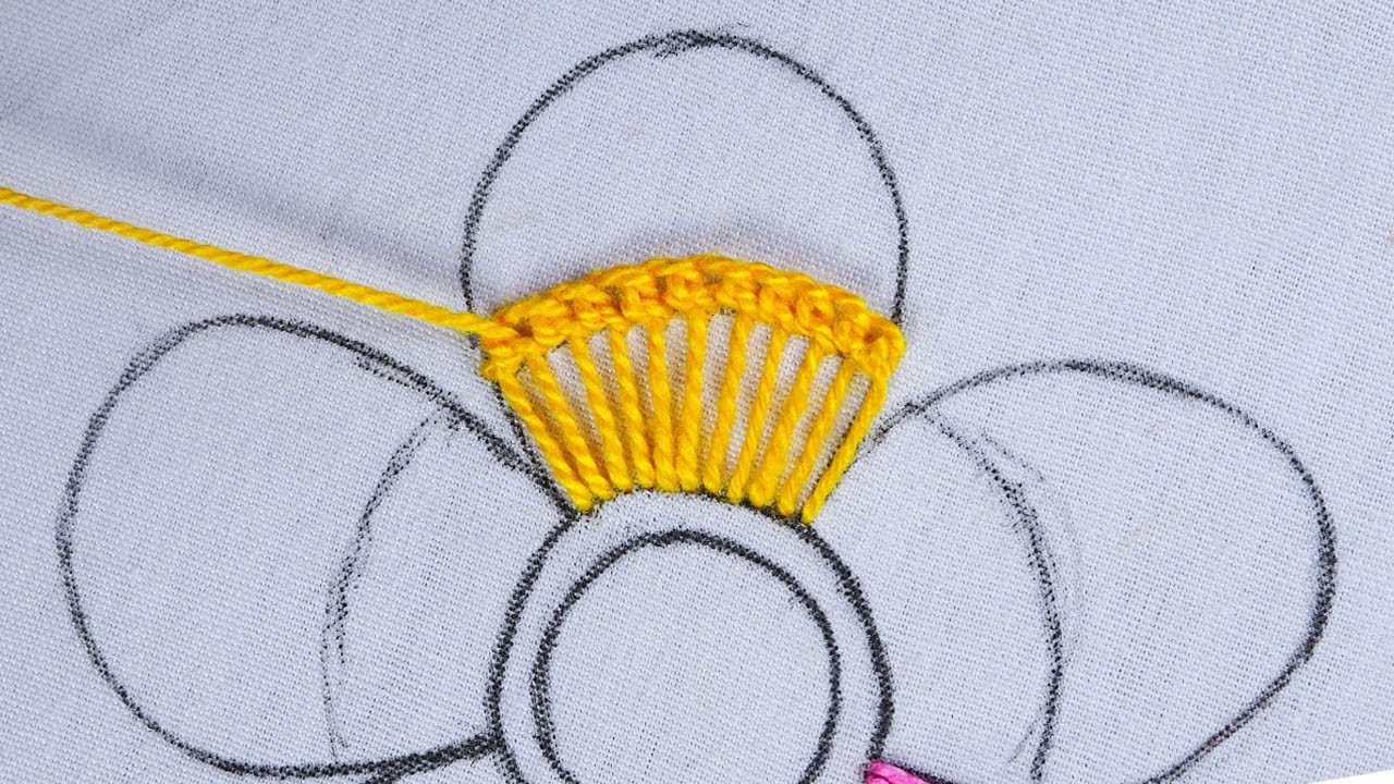 Another new long blanket and needle woven stitch hand embroidery flower design tutorial