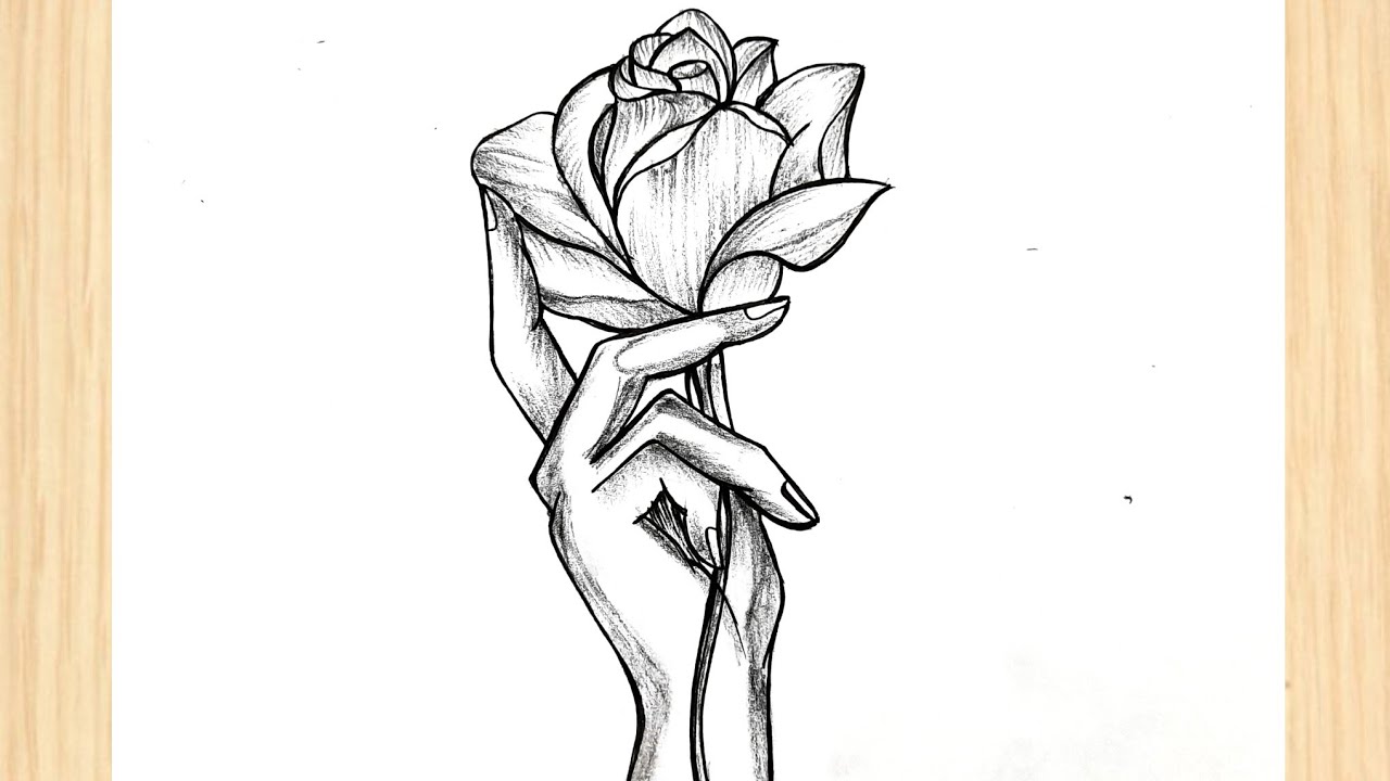 How to draw a hand holding a rose  | Flower drawing | Easy drawing for beginners 