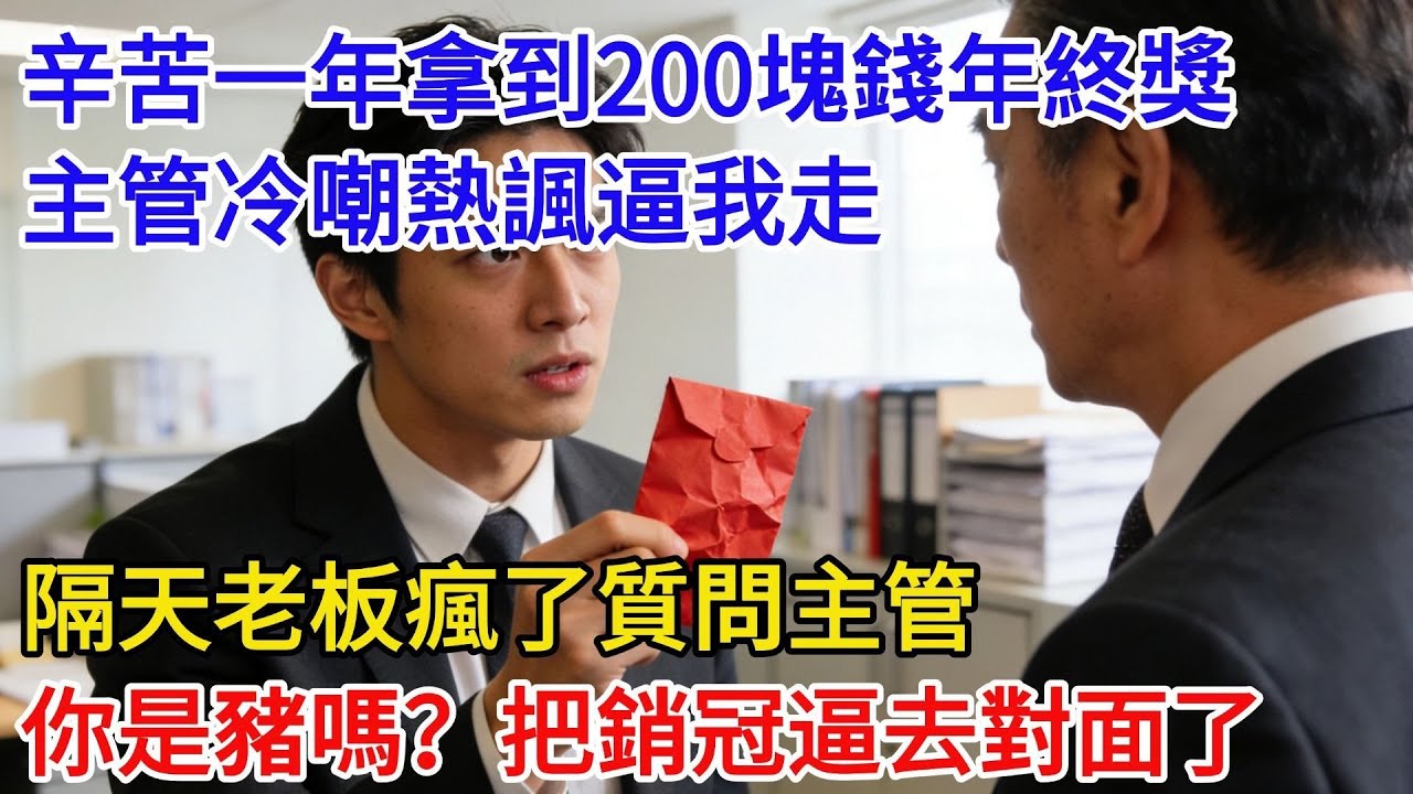 辛苦一年只拿到200塊錢年終獎，主管冷嘲熱諷逼我走，我果斷辭職，隔天老闆瘋了質問主管：你是豬腦子嗎？把公司銷冠逼去對面了！ #現代故事#小説#奇聞