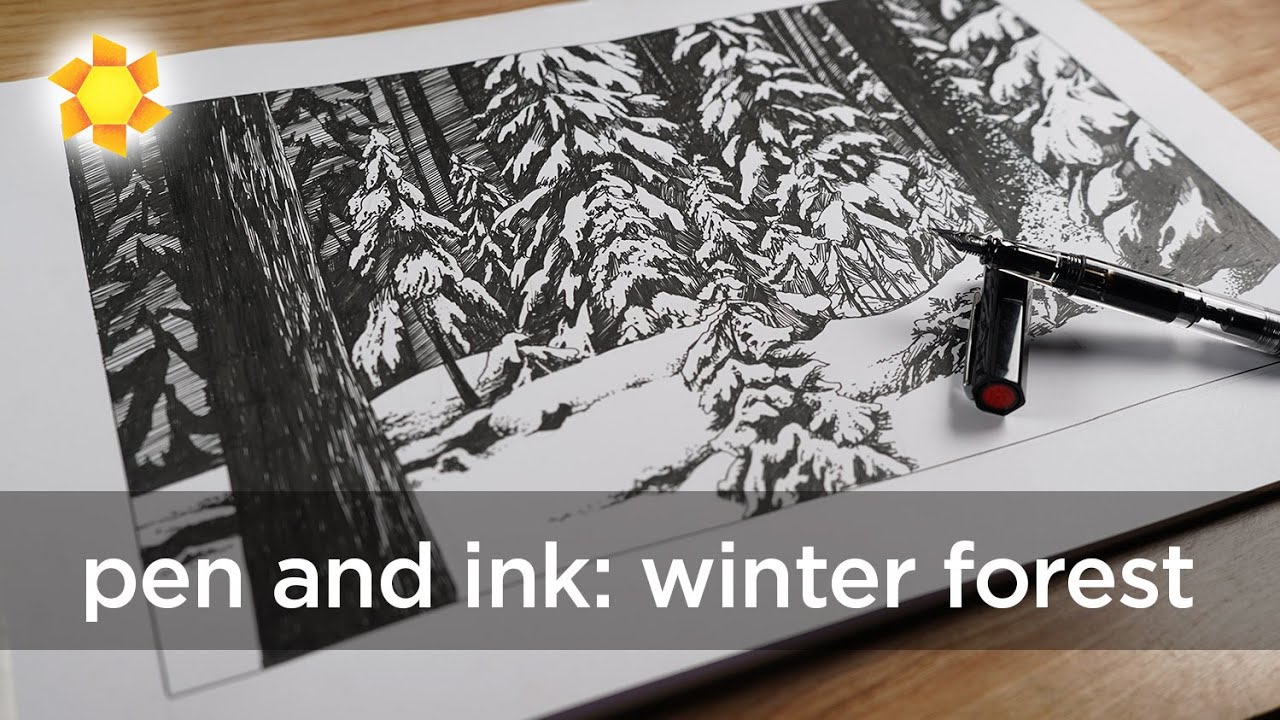 Pen and ink Winter Trees
