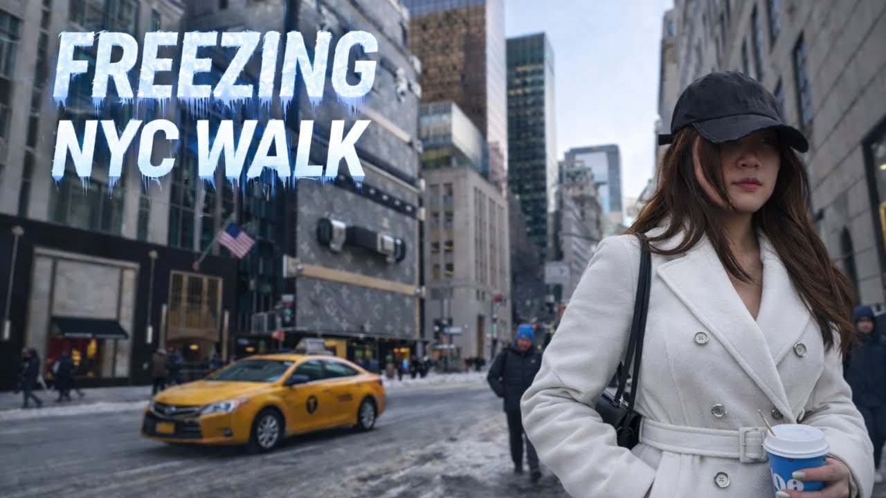 Freezing Manhattan Walking Tour ❄️ Central Park, 5th Avenue & Times Square | Real NYC Sounds