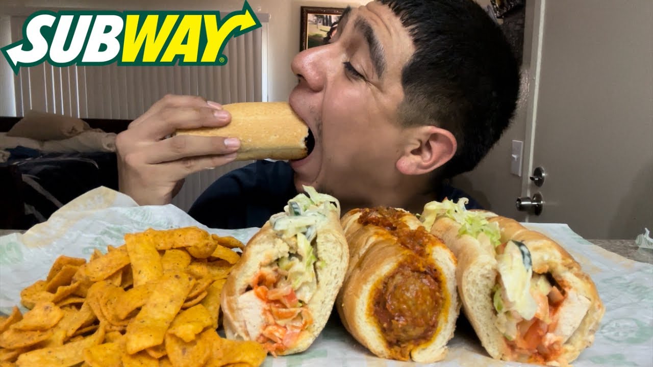 Subway Mukbang || Meatball Marinara Sub + Buffalo Chicken Sub