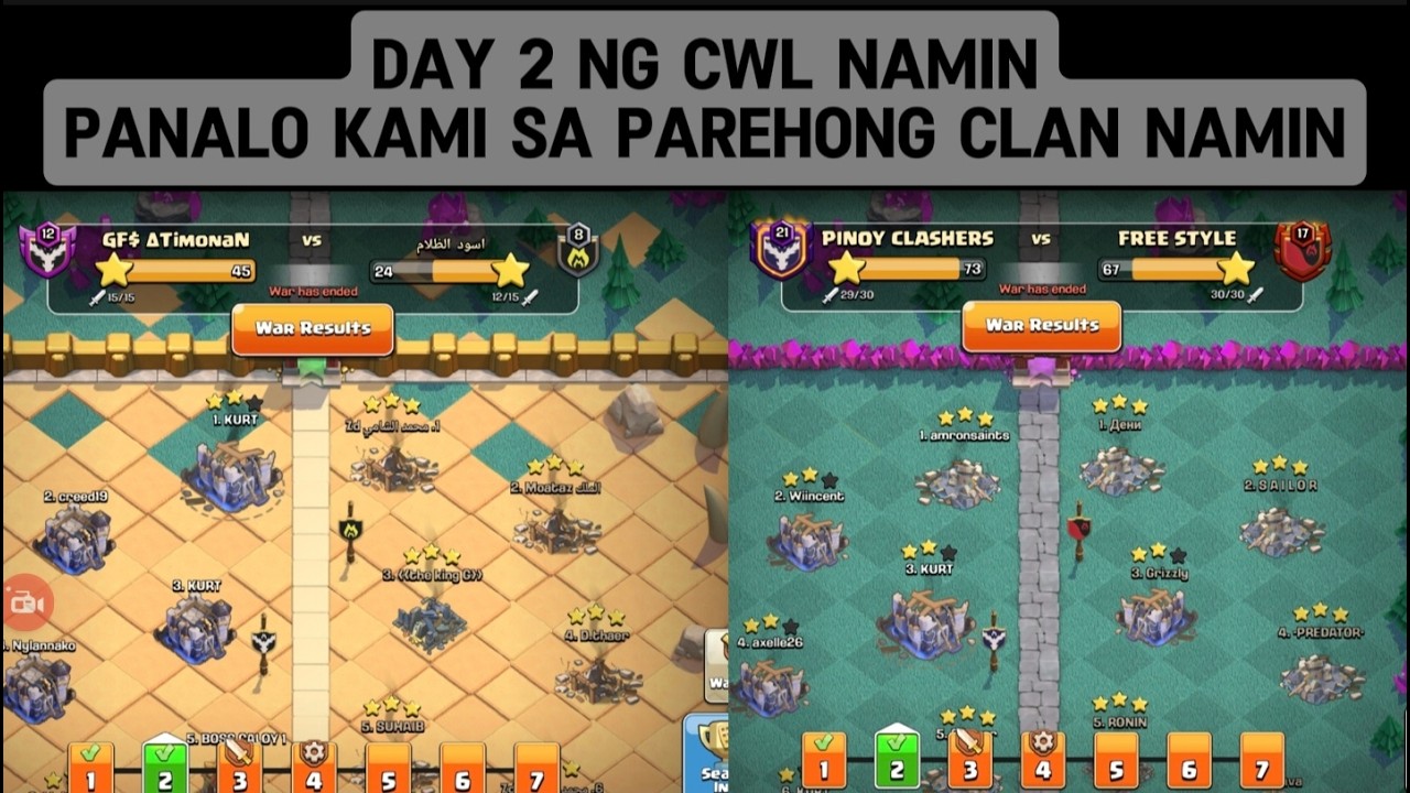 Day 2 CWL NAMIN GUYS BUTI NANALO KAMI SA DALAWANG CLAN NAMIN ! 😄