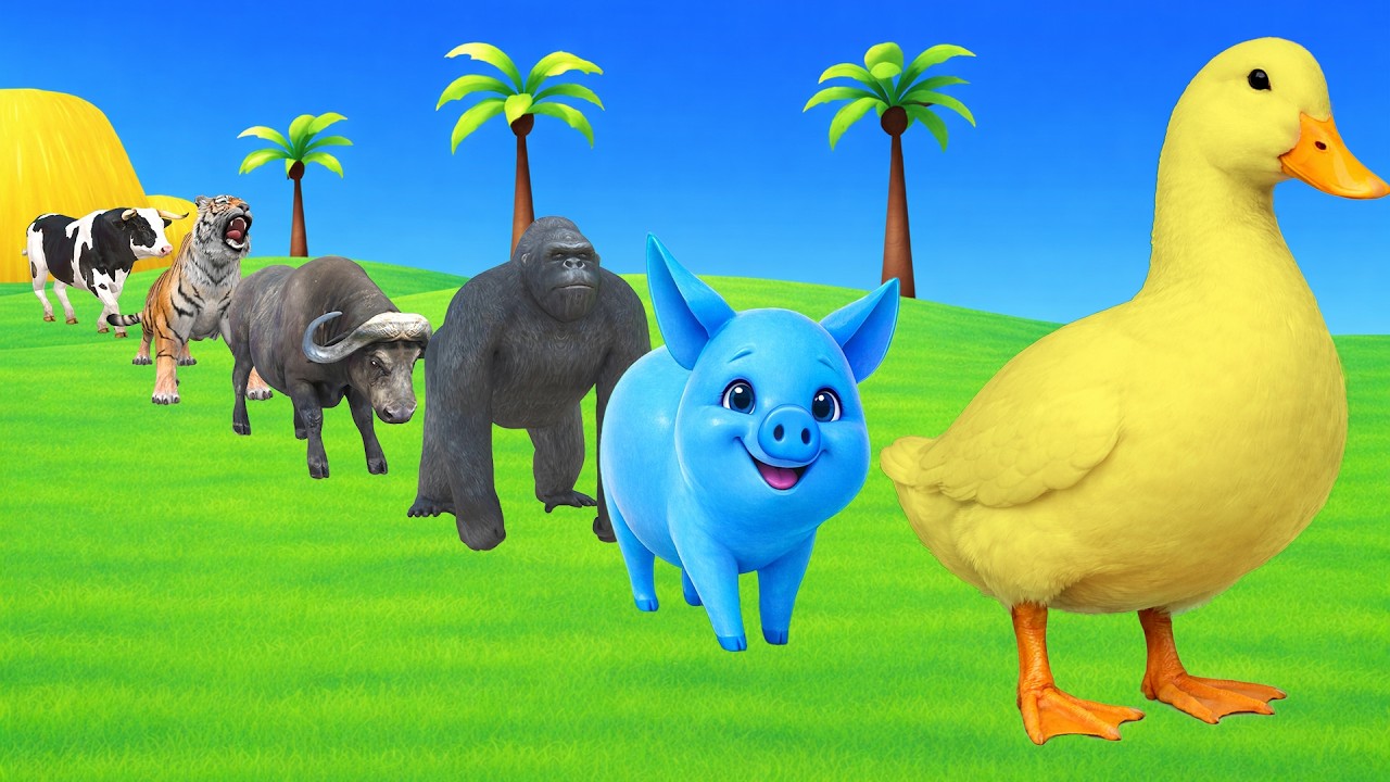 Long Slide Game With Cow Elephant Gorilla Hippopotamus Tiger 3d Animal Game Funny 3d Animals