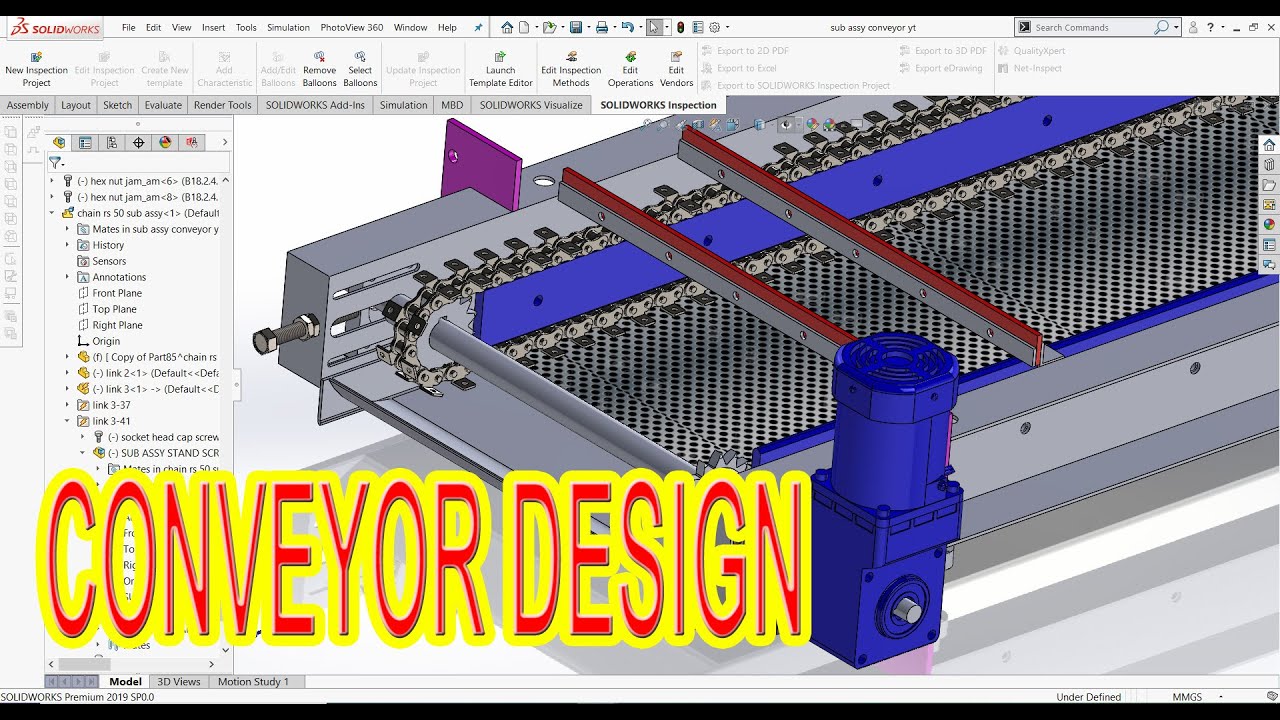 conveyor chain assembly in solidworks