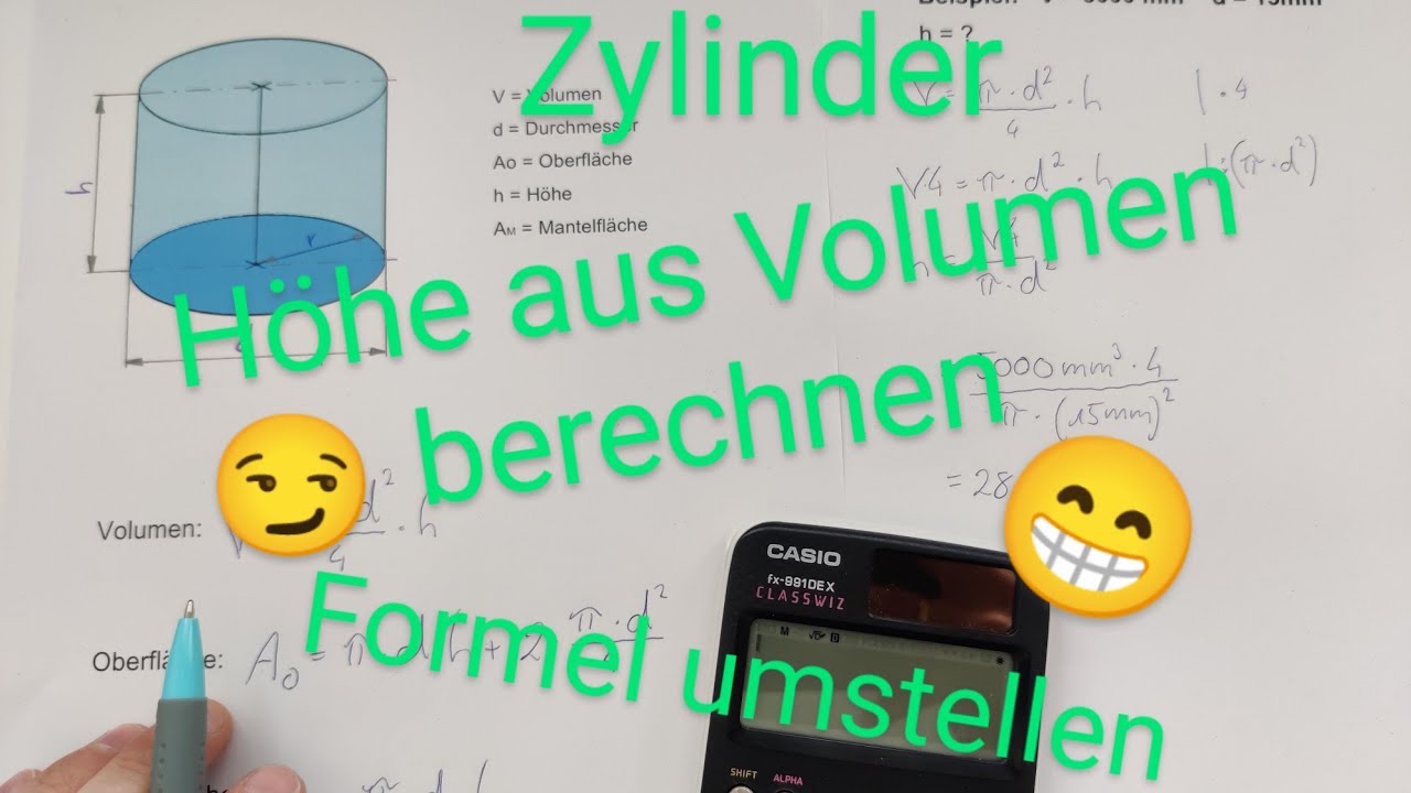 Zylinder | Höhe aus Volumen berechnen | Formel umstellen | leicht erklärt | Dave Seller