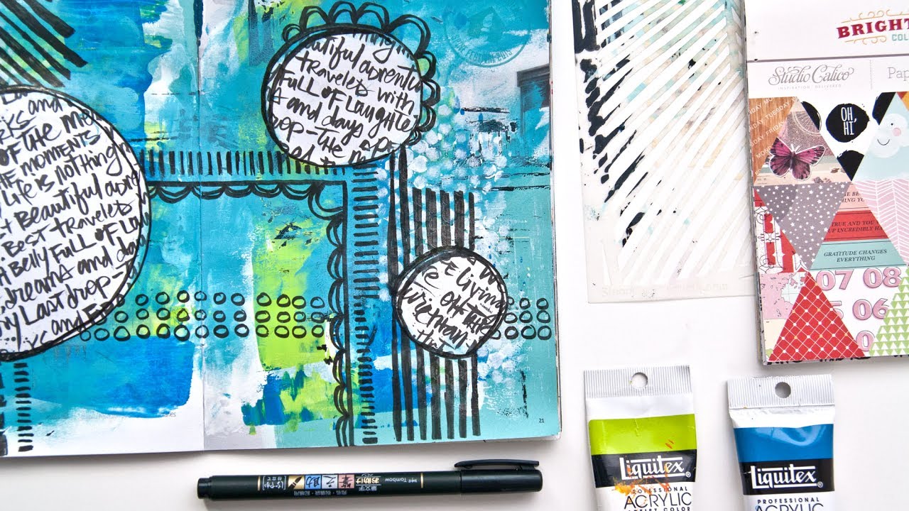 Art Journal Page With Patterned Paper And Brush Pen
