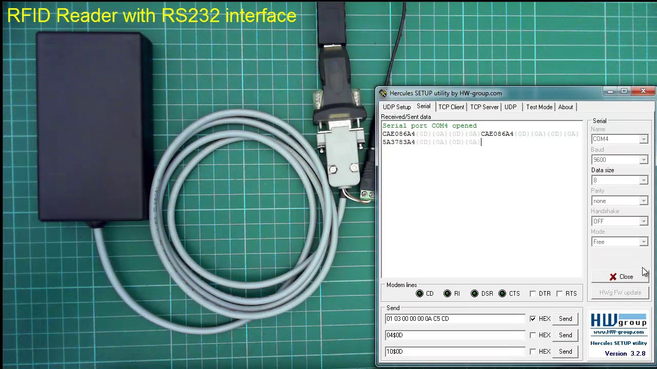 RFID reader test with RS232 interface #RFID #RS232