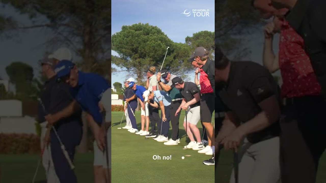 12 golfers try to hit 12 putts into the same hole