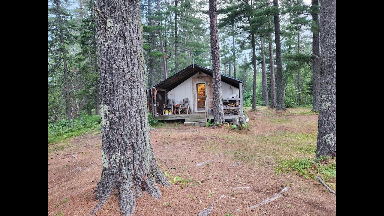 THE TENT. The Backwoods Cabin. Fixing the chimney. A night at The Tent. Fishing. Campfire cooking.