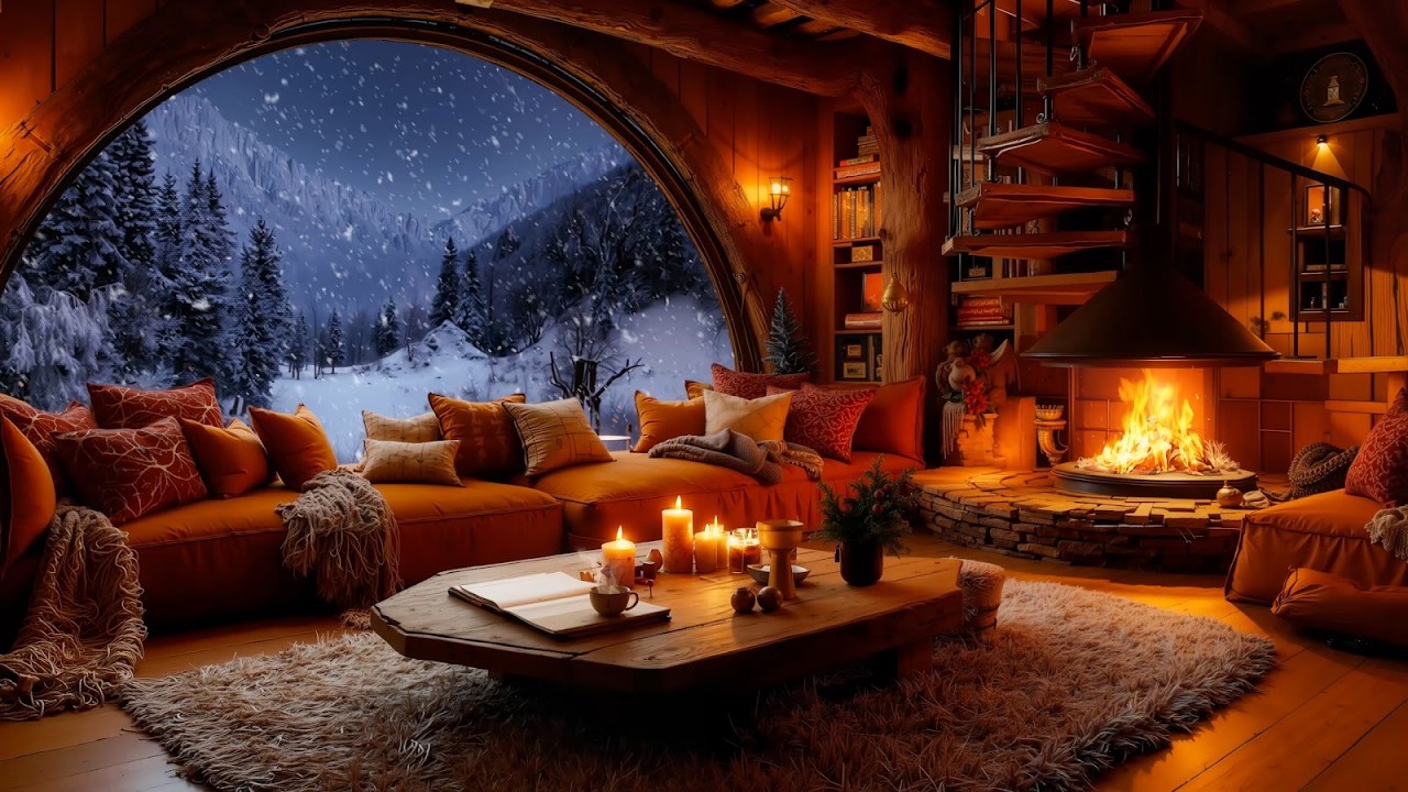 Winter Wood Cabin (NO MUSIC) ❄️ Fireplace Crackling & Heavy Snow Sounds |Sleep Relaxation Meditation