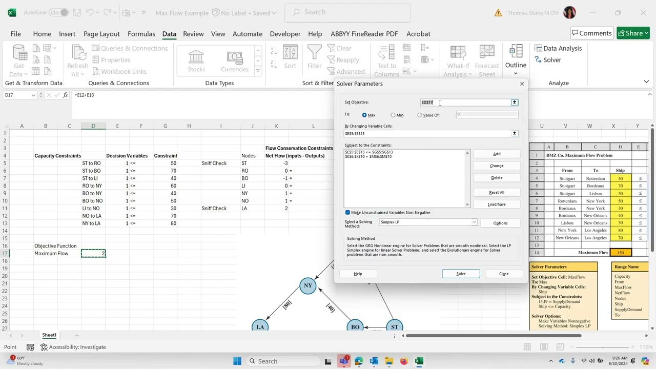 How to put a cost flow problem into Solver