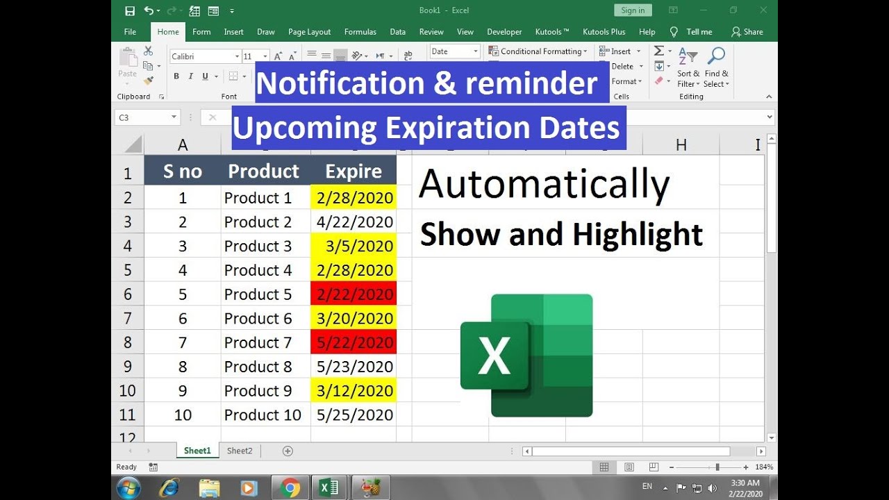 how to Create Notifications or Reminders Automatically in Excel