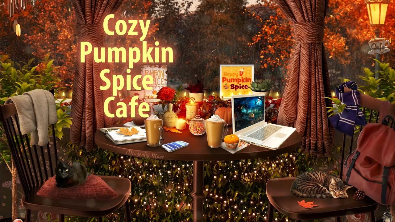 Cozy Pumpkin Spice Cafe 🍂☕ ASMR Ambience (autumn rain, typing, coffee shop sounds) ☔