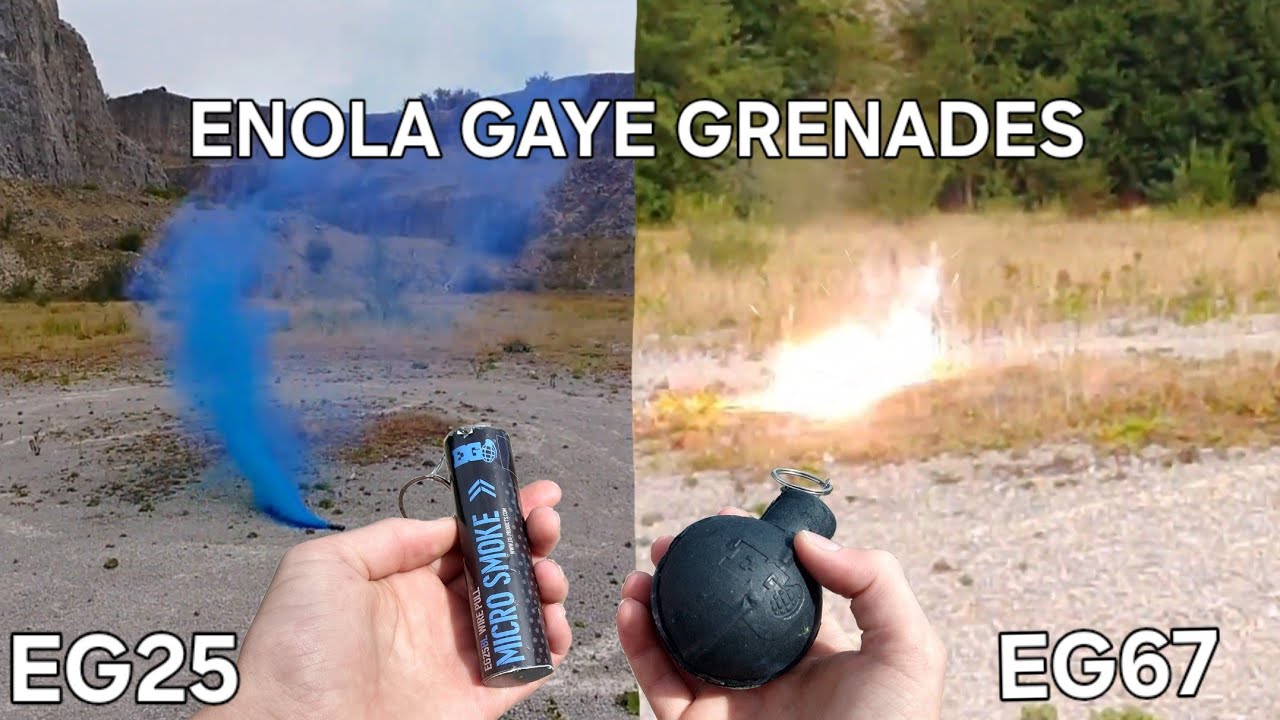 Enola Gaye EG67 grenade and EG25 Micro Smoke grenade.