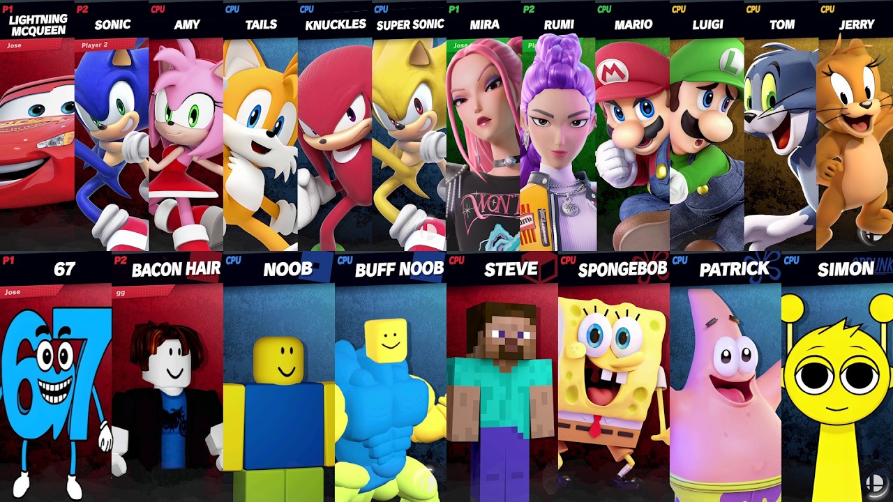 NEW Sonic vs Mario vs Roblox vs Minecraft vs Car vs Tom vs Fortnite in Super Smash Bros Ultimate