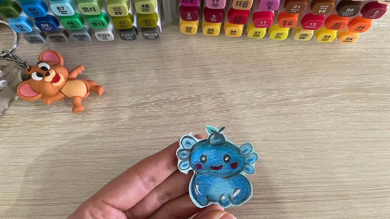 Cute Blue Axolotl Drawing |✨ ASMR Marker Coloring & Sticker Making