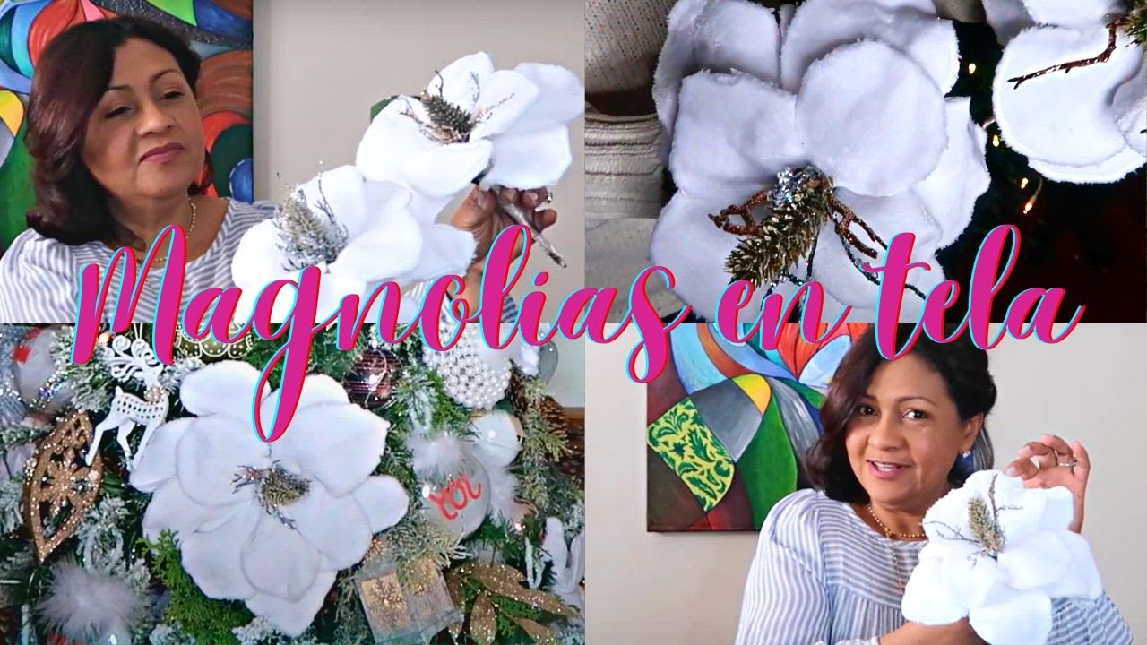 DIY/COMO HACER  FLORES NAVIDEÑAS DE TELA/FLORES DE NAVIDAD MAGNOLIAS/IDEAS PARA DECORAR/HOME DECOR