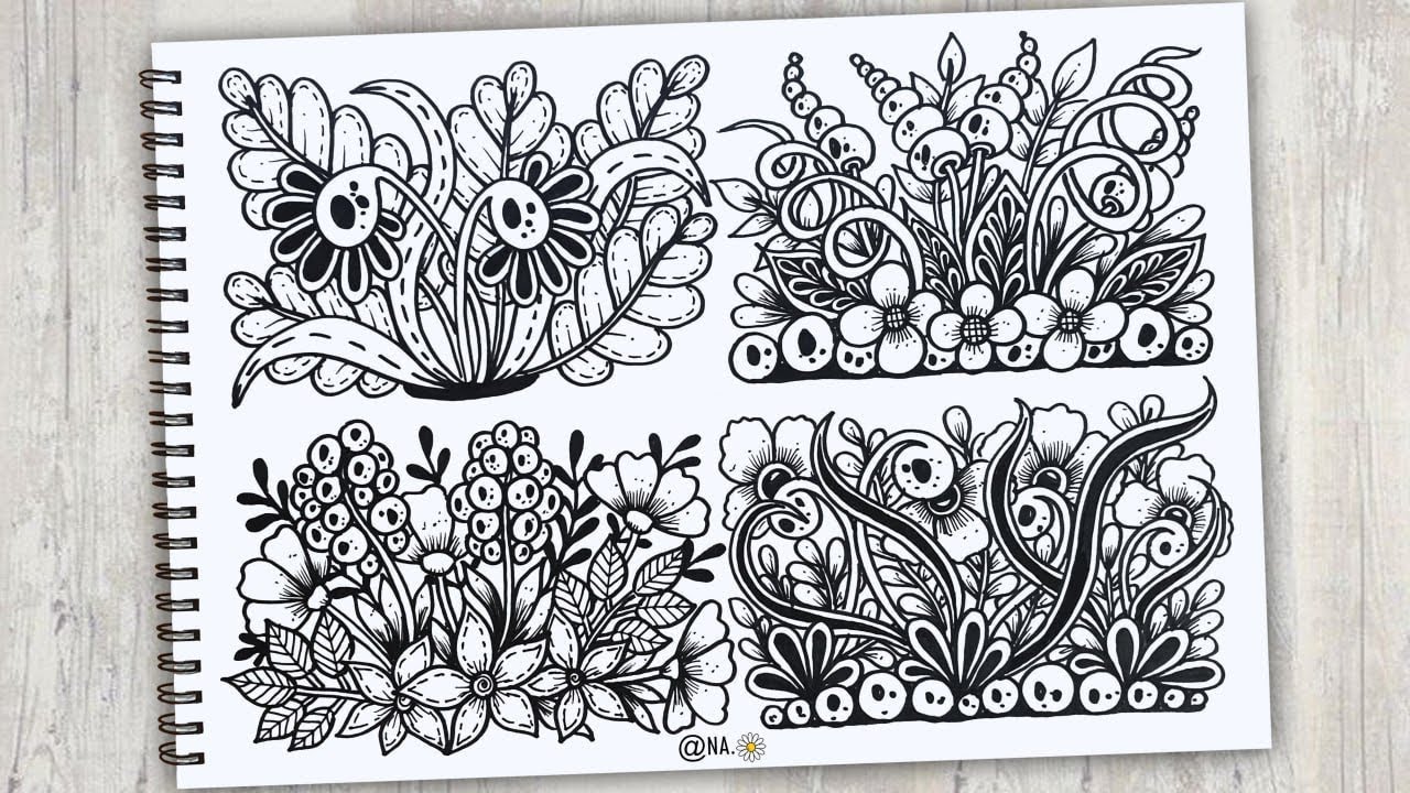 🌼🌿4 Ideas To Draw Easy Flowers Doodle For Beginners🌿🌼