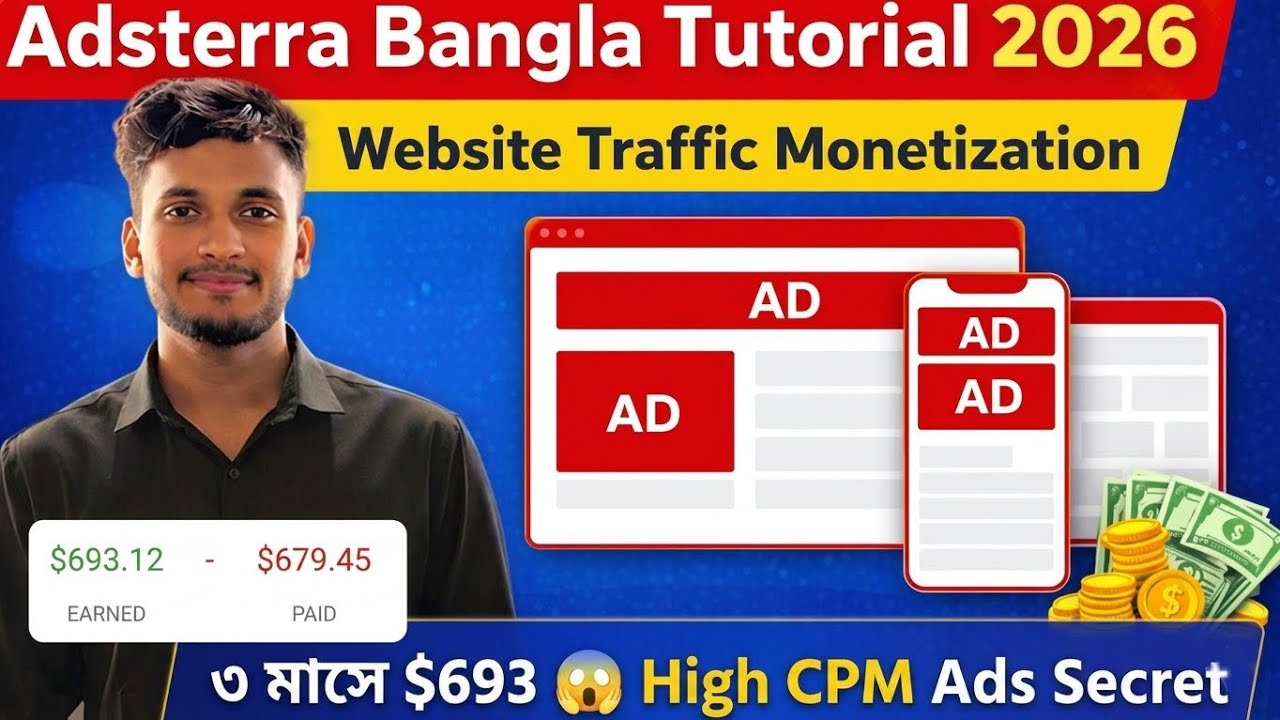 🔥 Adsterra Bangla Tutorial 2026 💰 Earn from Website & Social Traffic | High CPM Ads (Full Guide)