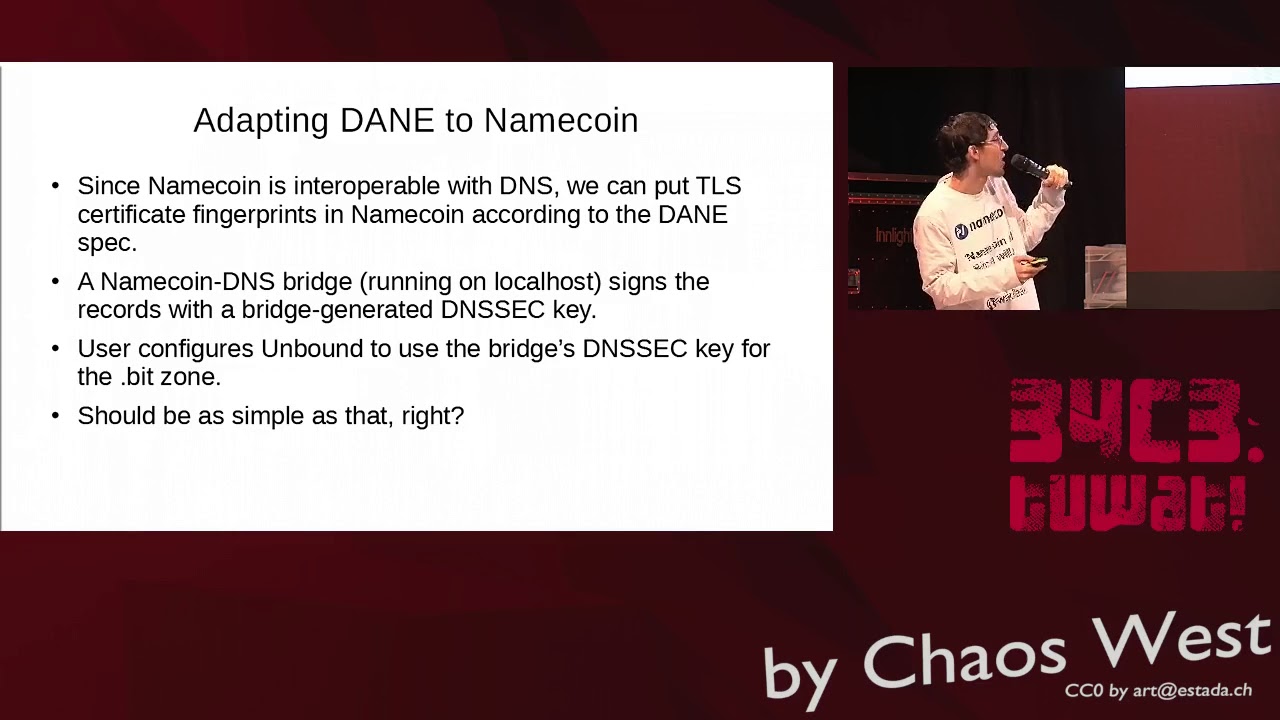 34C3 ChaosWest -  Namecoin as a Decentralized Alternative to Certificate Authorities for TLS