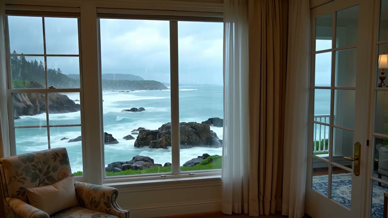 Ocean Waves at a Rainy Cliff | Natural Ambience for Sleep and Concentration