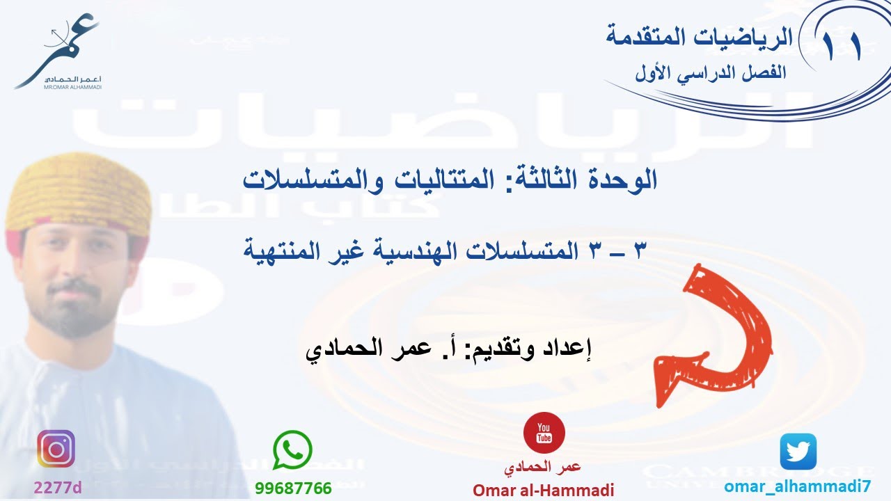 3 - 3 درس المتسلسلات الهندسية غير المنتهية  - الرياضيات ( الصف الحادي عشر - متقدم) أ.عمر الحمادي