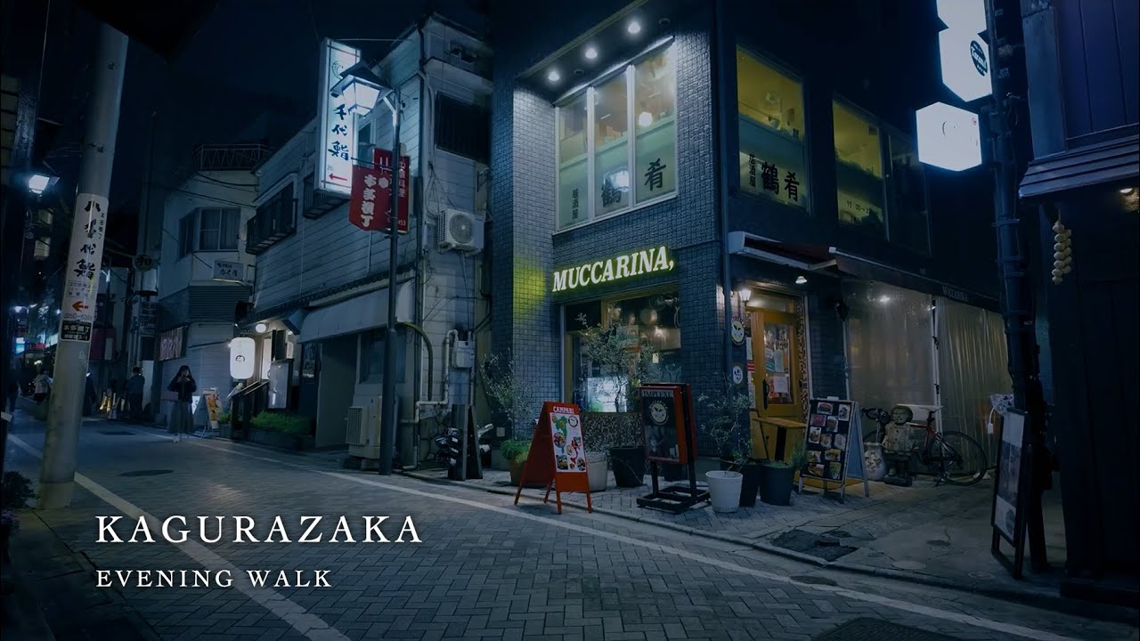 Япония, пешеходная экскурсия по Токио | Кагуразака вечером [4K]