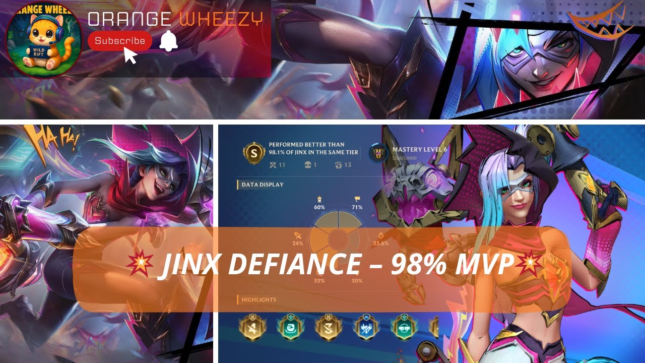 Jinx Defiance DESTROZA: Quadra Kill + MVP (98%) 🔥 | Wild Rift Gameplay