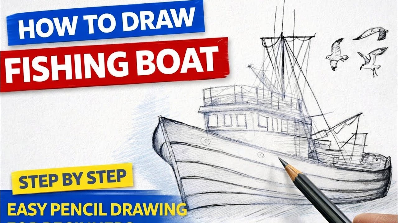 How to Draw a Fishing Boat Step by Step | Easy Pencil Drawing for Beginners