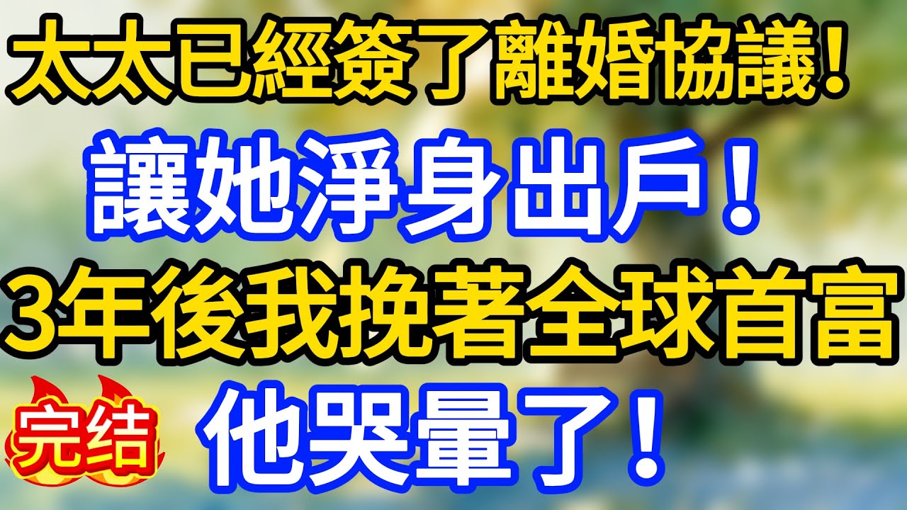 太太已經簽了離婚協議！讓她淨身出戶！3年後我挽著全球首富，他哭暈了！