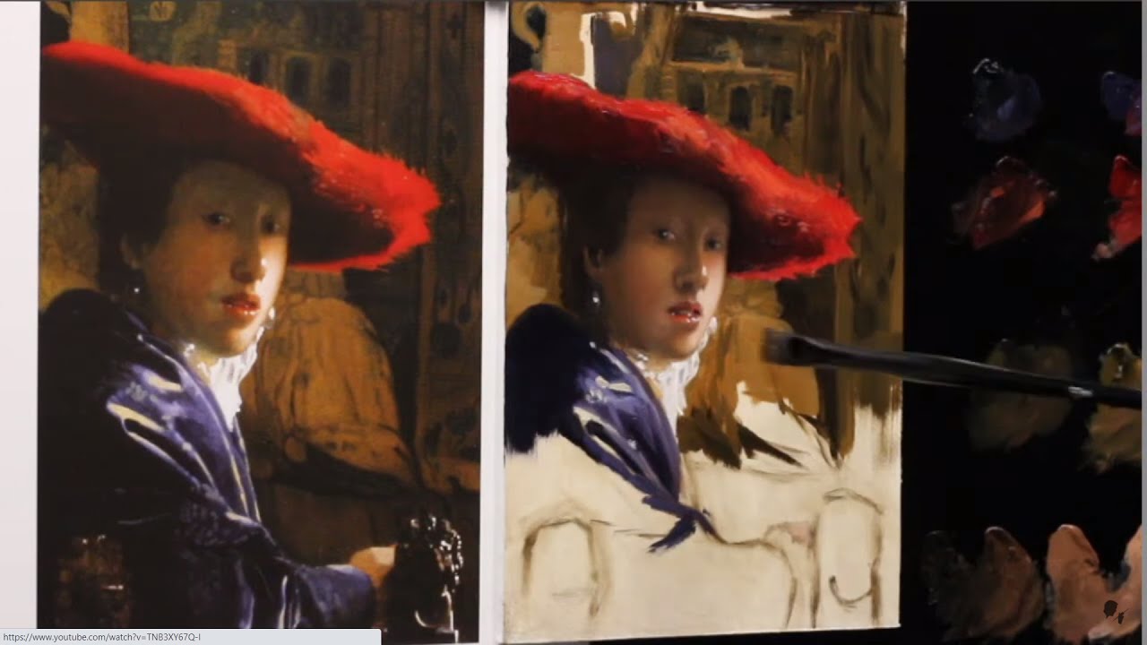 Painting a Master Copy of Vermeer's Lady with the Red Hat in a 12HR Live Stream Marathon