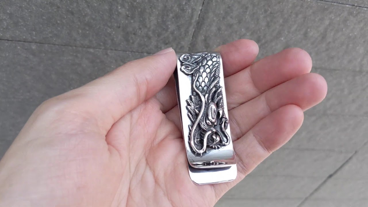 Engraved Dragon Silver Money Clip