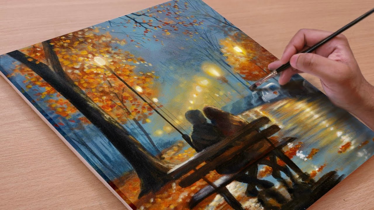 Romantic Rainy Night / Acrylic painting / Art paintings