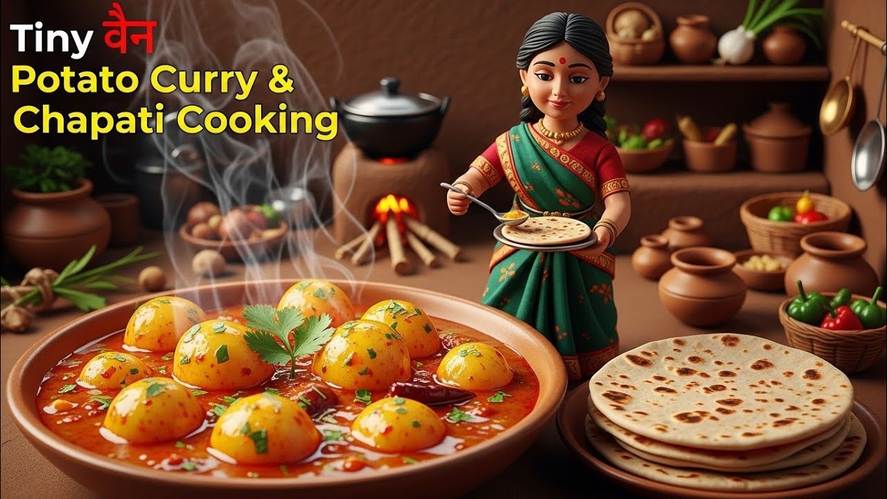 Miniature Village Evening Meal ASMR🍛 | Tiny 🥔 Potato Curry & Chapati Cooking | Mini Village Life