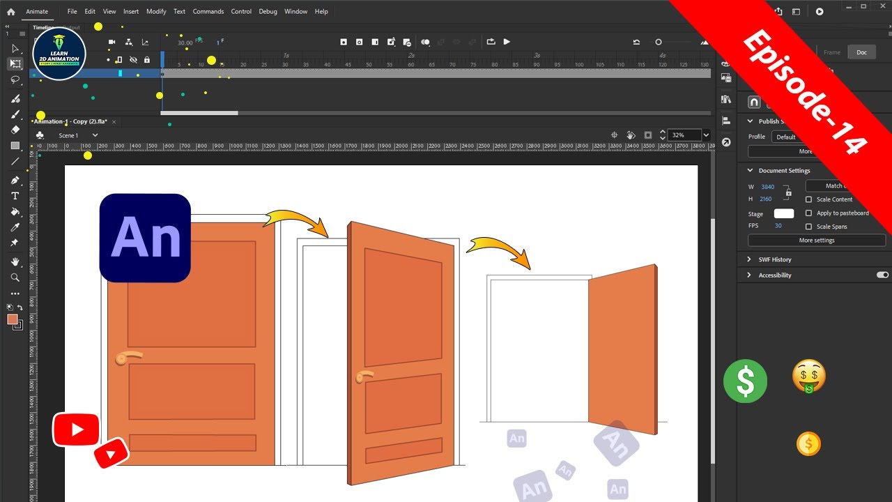 Episode 14 : How to Open Door Animation | 2D Animation Tutorial in Adobe Animate | 2D Animation